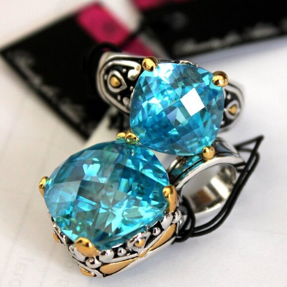 Multi Faceted Throne Room Checker Cushion Cut Aqua Blue Ice Glam Cz Pendant - Picture 4 of 4